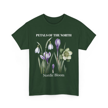 Nordic Floral Unisex Heavy Cotton Tee | Botanical Graphic Tee, Nature Lover Gift, Eco-Friendly, Spring Wear, Petals of the North
