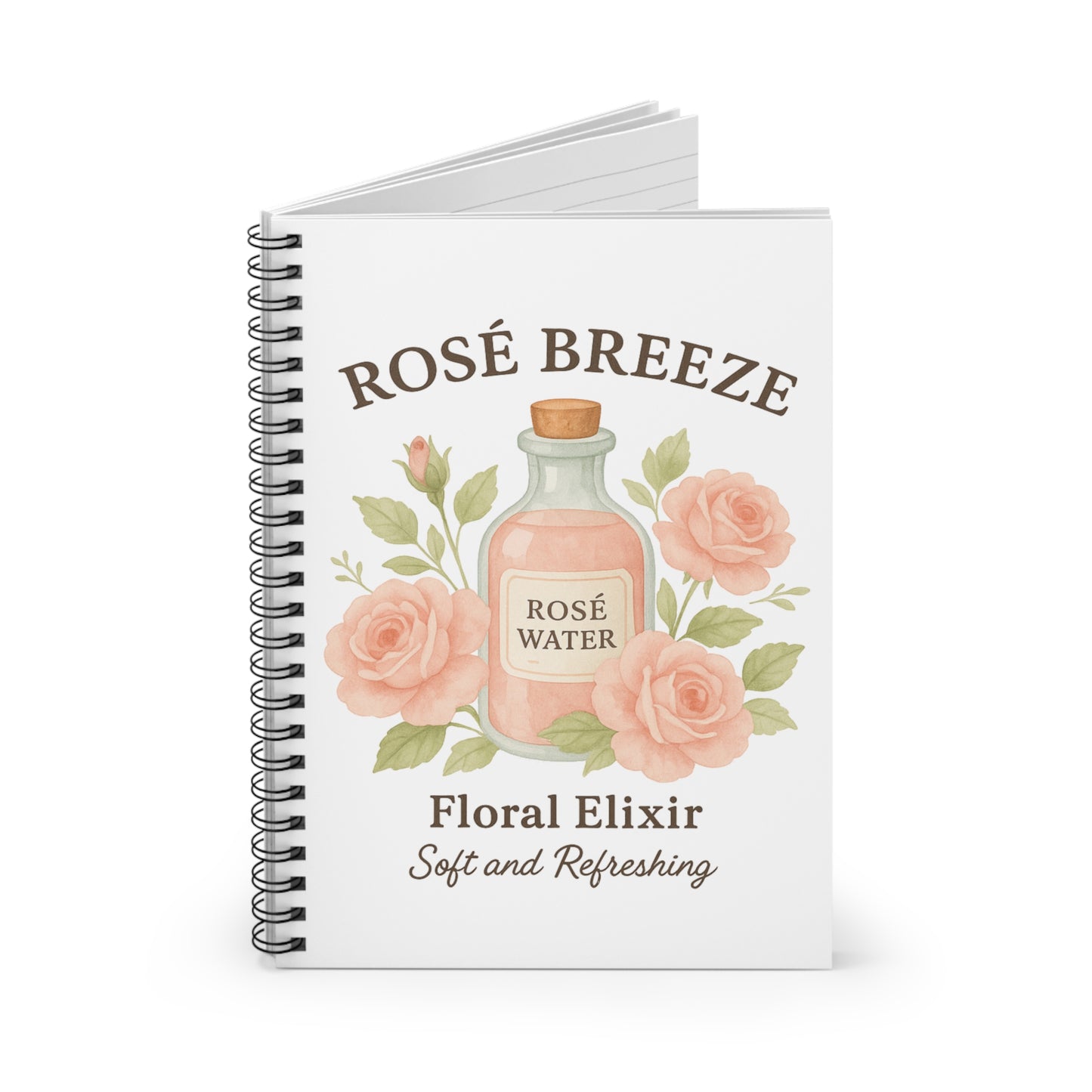 Rosé Breeze Spiral Notebook - Floral Elixir, Soft and Refreshing, Cute Journal for Notes, Floral Gift, Stationery